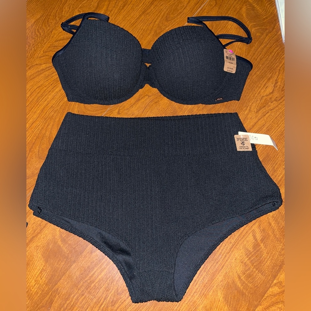 Victoria’s Secret PINK XL Crinkle Bikini Top and High Waist Shortie Bottoms